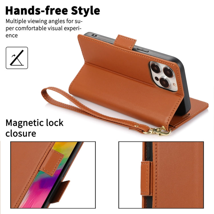 For iPhone 16 Pro Max Side Buckle RFID Anti-theft Leather Phone Case(Brown) - iPhone 16 Pro Max Cases by buy2fix | Online Shopping UK | buy2fix