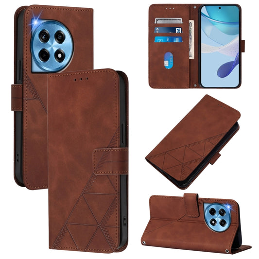 For OnePlus 12 5G Global Crossbody 3D Embossed Flip Leather Phone Case(Brown) - OnePlus Cases by buy2fix | Online Shopping UK | buy2fix