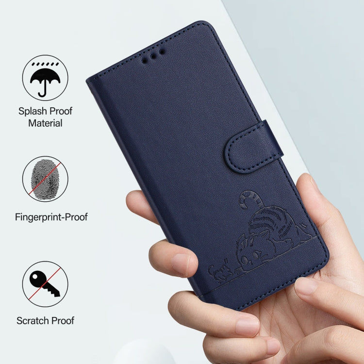 For Redmi K70 Ultra 5G Global Cat Rat Embossed Pattern RFID Leather Phone Case with Lanyard(Blue) - Xiaomi Cases by buy2fix | Online Shopping UK | buy2fix