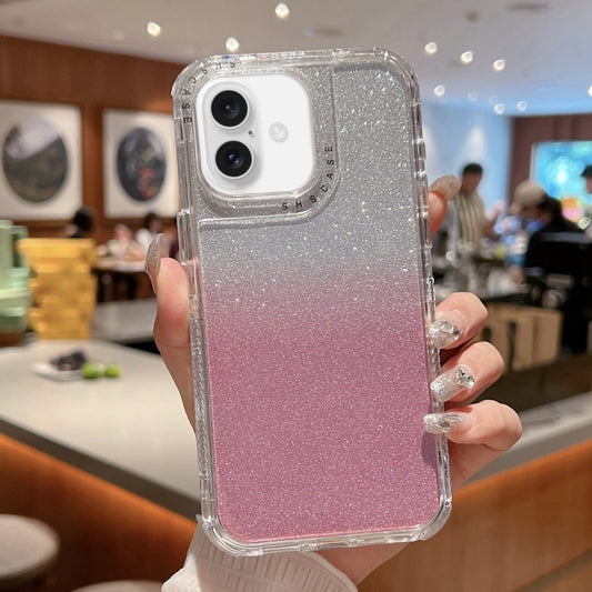 For iPhone 16 Plus TPU + PC + Glitter Paper Full Coverage Phone Case(Pink) - iPhone 16 Plus Cases by buy2fix | Online Shopping UK | buy2fix