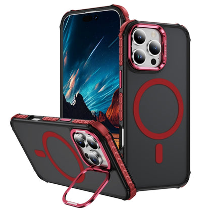 For iPhone 16 Pro Rainbow Series Skin Feel MagSafe Lens Holder Phone Case(Red) - iPhone 16 Pro Cases by buy2fix | Online Shopping UK | buy2fix