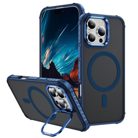 For iPhone 16 Pro Rainbow Series Skin Feel MagSafe Lens Holder Phone Case(Blue) - iPhone 16 Pro Cases by buy2fix | Online Shopping UK | buy2fix