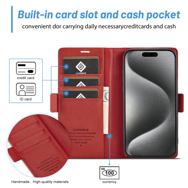 For iPhone 16 Pro LC.IMEEKE Skin-friendly Card Slots Leather Phone Case(Red) - iPhone 16 Pro Cases by LC.IMEEKE | Online Shopping UK | buy2fix