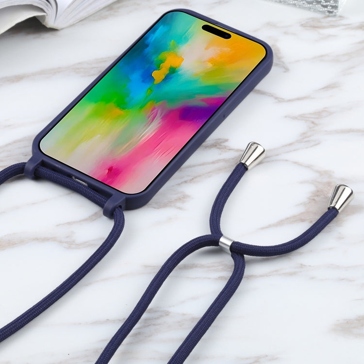 For iPhone 16 Plus Candy Colors TPU Protective Phone Case with Lanyard(Dark Blue) - iPhone 16 Plus Cases by buy2fix | Online Shopping UK | buy2fix