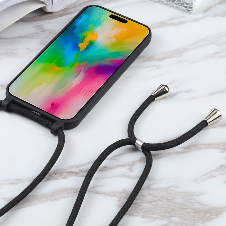 For iPhone 16 Candy Colors TPU Protective Phone Case with Lanyard(Black) - iPhone 16 Cases by buy2fix | Online Shopping UK | buy2fix