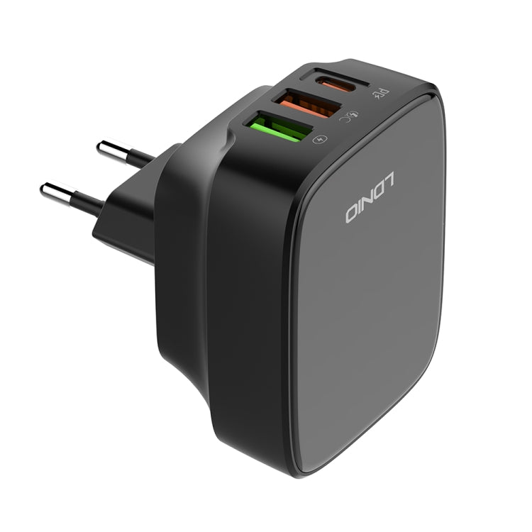 LDNIO Q334 32W Type-C + Dual USB Port Charger with 1m USB-C / Type-C to USB-C / Type-C Data Cable, Plug Type:EU Plug(Black) - USB Charger by LDNIO | Online Shopping UK | buy2fix