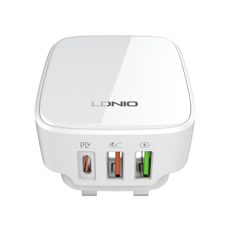 LDNIO Q334 32W Type-C + Dual USB Port Charger with 1m USB-C / Type-C to 8 Pin Data Cable, Plug Type:UK Plug(White) - USB Charger by LDNIO | Online Shopping UK | buy2fix