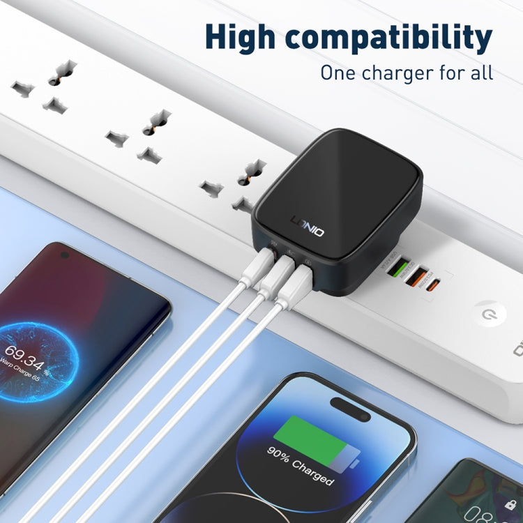 LDNIO Q334 32W Type-C + Dual USB Port Charger with 1m USB-C / Type-C to 8 Pin Data Cable, Plug Type:UK Plug(Black) - USB Charger by LDNIO | Online Shopping UK | buy2fix