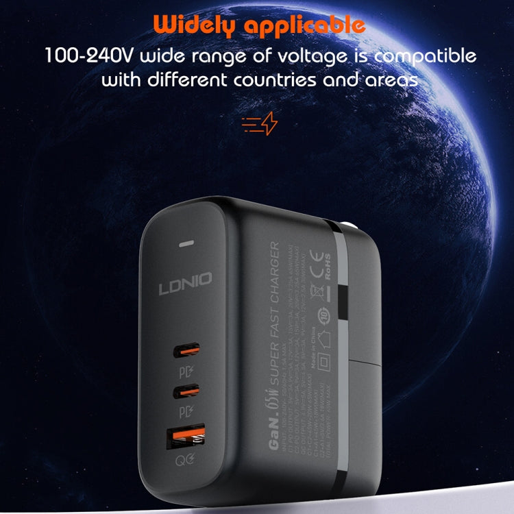 LDNIO Q366 65W USB + Dual Type-C Port Charger with 1m USB-C / Type-C to USB-C / Type-C Data Cable, Plug Type:UK Plug(Black) - USB Charger by LDNIO | Online Shopping UK | buy2fix