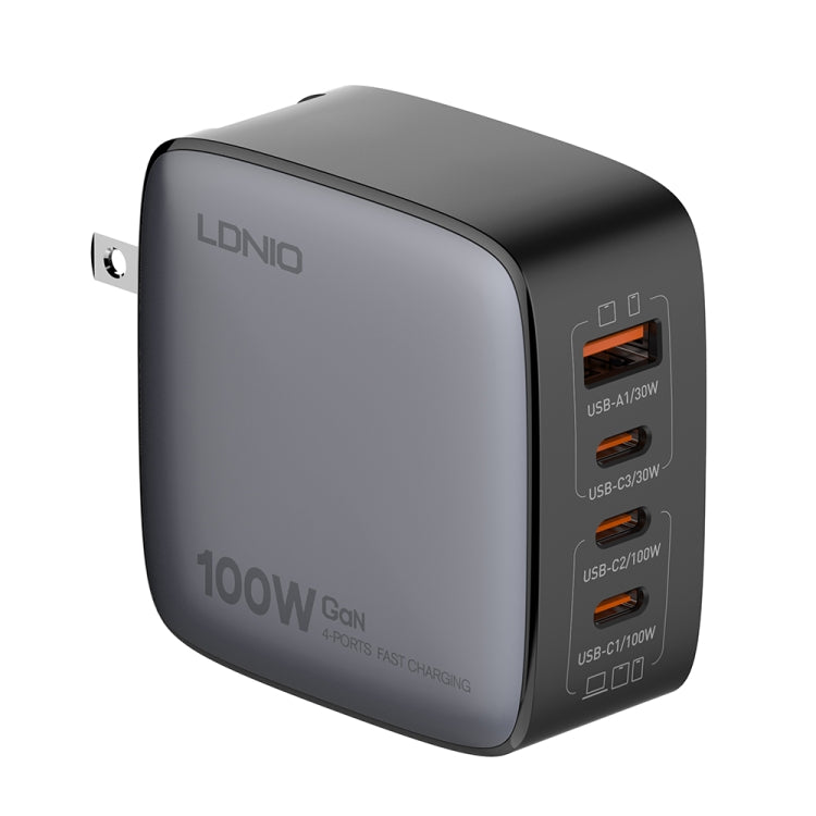 LDNIO Q408 100W GaN USB+3 USB-C / Type-C Interface Charger with 1m 100W USB-C / Type-C to USB-C / Type-C Data Cable, Plug Type:US Plug(Black) - USB Charger by LDNIO | Online Shopping UK | buy2fix