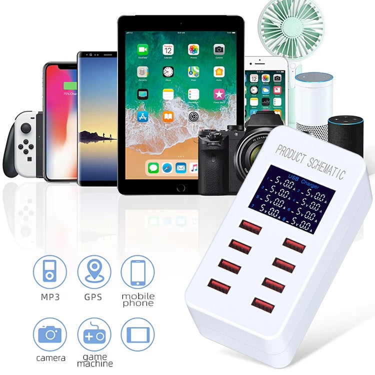 A8B 50W 8 Ports USB Smart Charging Station with Digital Display, Plug:EU Plug - Multifunction Charger by buy2fix | Online Shopping UK | buy2fix