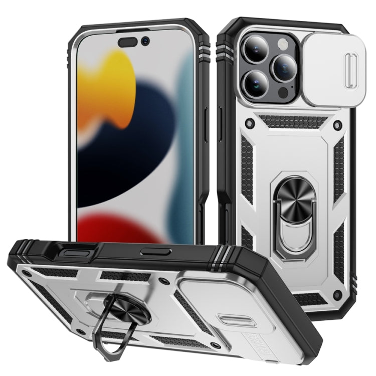 For iPhone 16 Pro Sliding Camshield TPU + PC Phone Case with Holder(White+Black) - iPhone 16 Pro Cases by buy2fix | Online Shopping UK | buy2fix