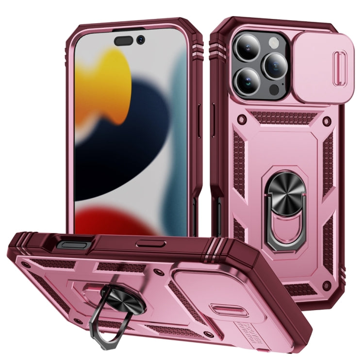 For iPhone 16 Pro Sliding Camshield TPU + PC Phone Case with Holder(Pink+Rose Red) - iPhone 16 Pro Cases by buy2fix | Online Shopping UK | buy2fix