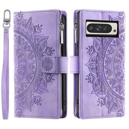 For Google Pixel 9 Pro XL Multi-Card Totem Zipper Leather Phone Case(Purple) - Google Cases by buy2fix | Online Shopping UK | buy2fix