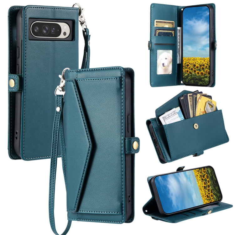 For Google Pixel 9 Pro XL Wallet Multi-card Slot Leather Phone Case with Lanyard(Green) - Google Cases by buy2fix | Online Shopping UK | buy2fix