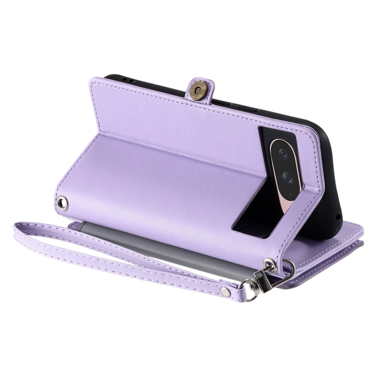 For Google Pixel 9 / 9 Pro Leather Stitching Multi-card Slot Zipper Phone Case(Purple) - Google Cases by buy2fix | Online Shopping UK | buy2fix