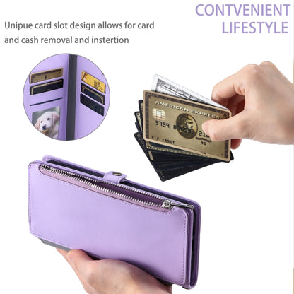 For Google Pixel 9 / 9 Pro Leather Stitching Multi-card Slot Zipper Phone Case(Purple) - Google Cases by buy2fix | Online Shopping UK | buy2fix