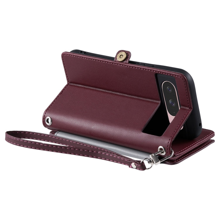 For Google Pixel 9 / 9 Pro Leather Stitching Multi-card Slot Zipper Phone Case(Wine Red) - Google Cases by buy2fix | Online Shopping UK | buy2fix