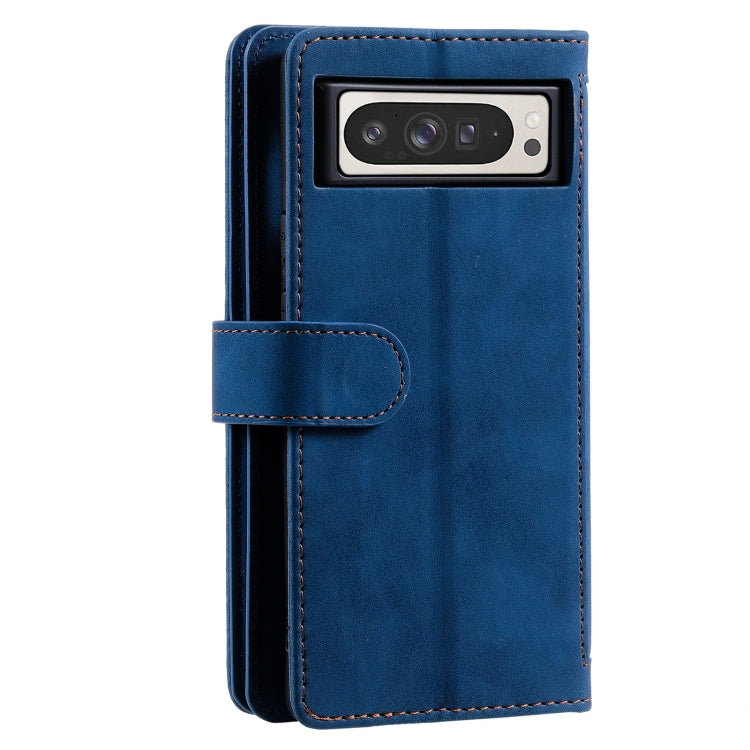 For Google Pixel 9 Pro XL Zipper Wallet Bag Horizontal Flip PU Phone Case with 9 Card Slots(Blue) - Google Cases by buy2fix | Online Shopping UK | buy2fix