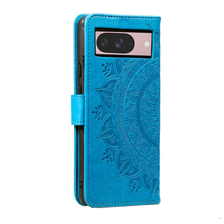 For Google Pixel 9 / 9 Pro Totem Flower Embossed Leather Phone Case with Lanyard(Blue) - Google Cases by buy2fix | Online Shopping UK | buy2fix