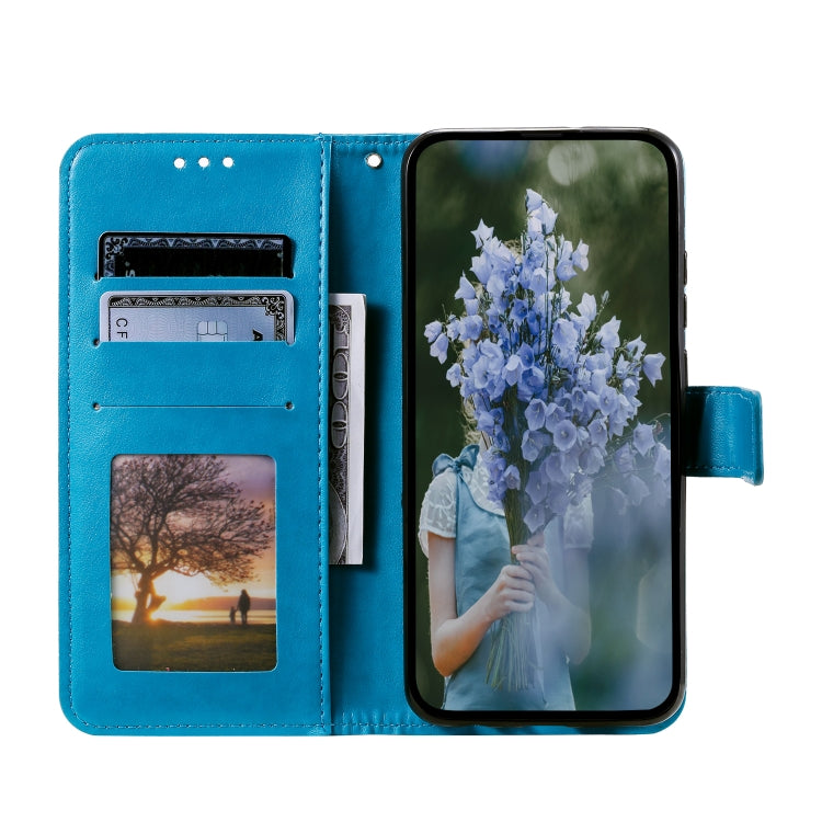 For Google Pixel 9 / 9 Pro Totem Flower Embossed Leather Phone Case with Lanyard(Blue) - Google Cases by buy2fix | Online Shopping UK | buy2fix