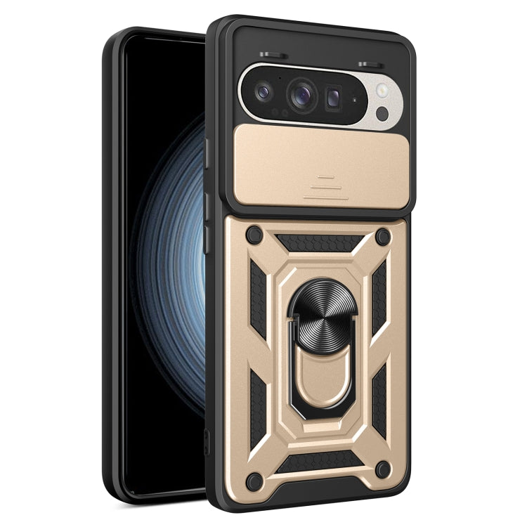 For Google Pixel 9 / 9 Pro Sliding Camera Cover Design TPU+PC Phone Case(Gold) - Google Cases by buy2fix | Online Shopping UK | buy2fix