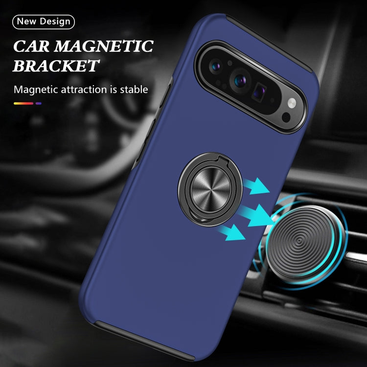 For Google Pixel 9 Pro PC Hybrid TPU Magnetic Ring Holder Phone Case(Navy Blue) - Google Cases by buy2fix | Online Shopping UK | buy2fix