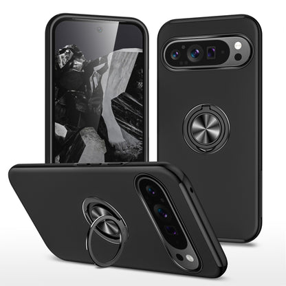 For Google Pixel 9 Pro PC Hybrid TPU Magnetic Ring Holder Phone Case(Black) - Google Cases by buy2fix | Online Shopping UK | buy2fix