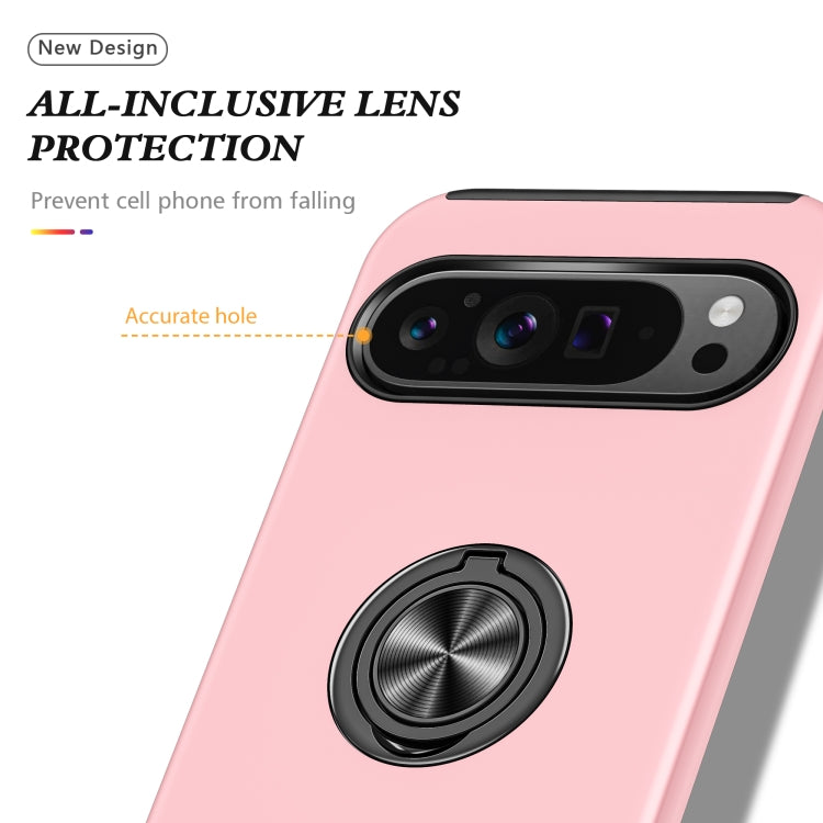 For Google Pixel 9 Pro PC Hybrid TPU Magnetic Ring Holder Phone Case(Rose Gold) - Google Cases by buy2fix | Online Shopping UK | buy2fix