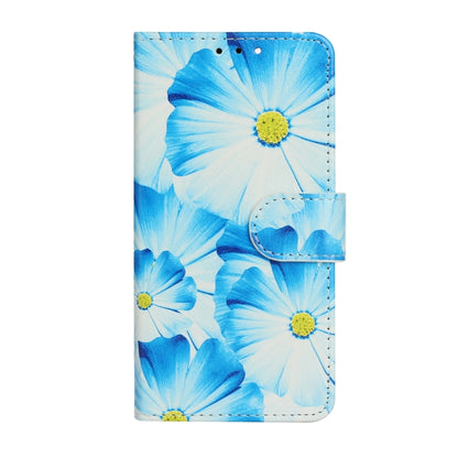 For iPhone 16 Plus Colored Drawing Marble Pattern Leather Phone Case(Blue Flower) - iPhone 16 Plus Cases by buy2fix | Online Shopping UK | buy2fix