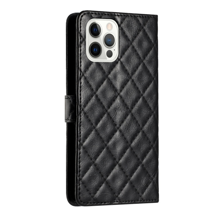 For iPhone 16 Pro Rhombus Lattice Texture Leather Phone Case(Black) - iPhone 16 Pro Cases by buy2fix | Online Shopping UK | buy2fix