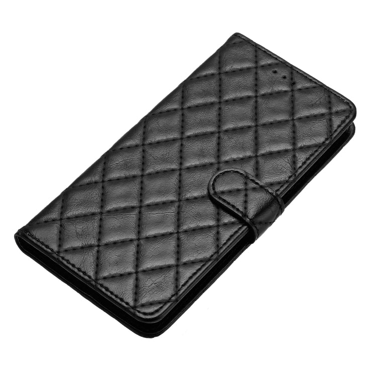 For iPhone 16 Rhombus Lattice Texture Leather Phone Case(Black) - iPhone 16 Cases by buy2fix | Online Shopping UK | buy2fix