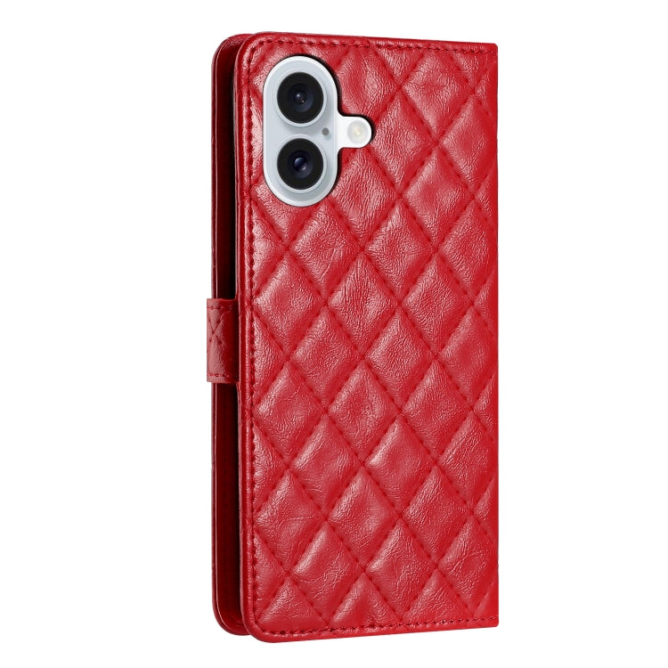 For iPhone 16 Rhombus Lattice Texture Leather Phone Case(Red) - iPhone 16 Cases by buy2fix | Online Shopping UK | buy2fix