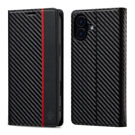 For iPhone 16 LC.IMEEKE Carbon Fiber Leather Phone Case(Vertical Black) - iPhone 16 Cases by LC.IMEEKE | Online Shopping UK | buy2fix