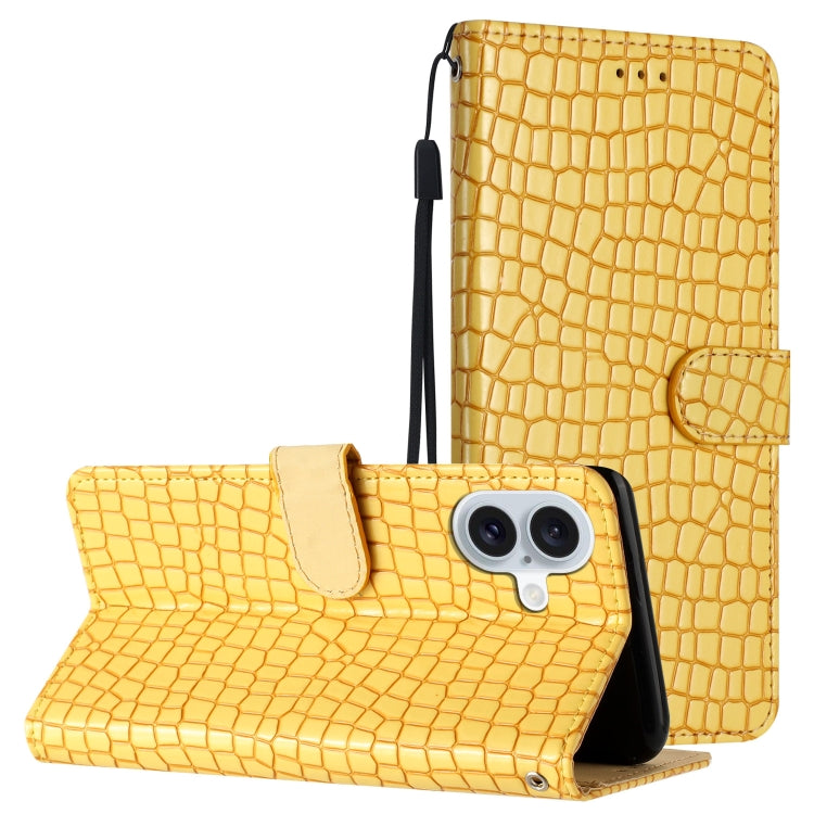 For iPhone 16 Crocodile Texture Horizontal Flip Leather Phone Case(Yellow) - iPhone 16 Cases by buy2fix | Online Shopping UK | buy2fix