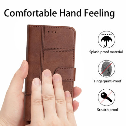 For iPhone 16 Cowhide Texture Stitching Leather Phone Case(Coffee) - iPhone 16 Cases by buy2fix | Online Shopping UK | buy2fix