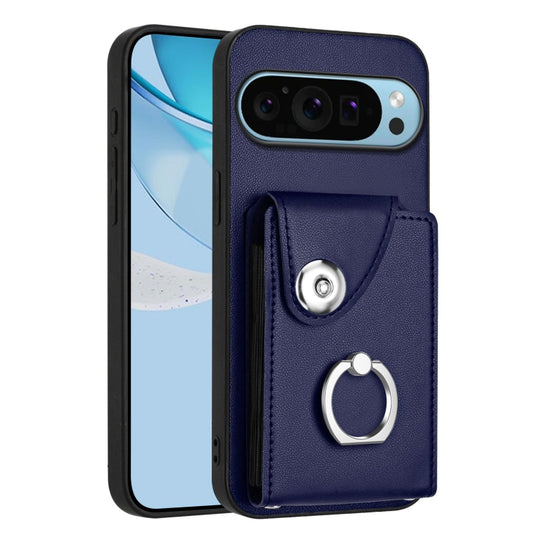 For Google Pixel 9 Pro XL Organ Card Bag Ring Holder Phone Case(Blue) - Google Cases by buy2fix | Online Shopping UK | buy2fix