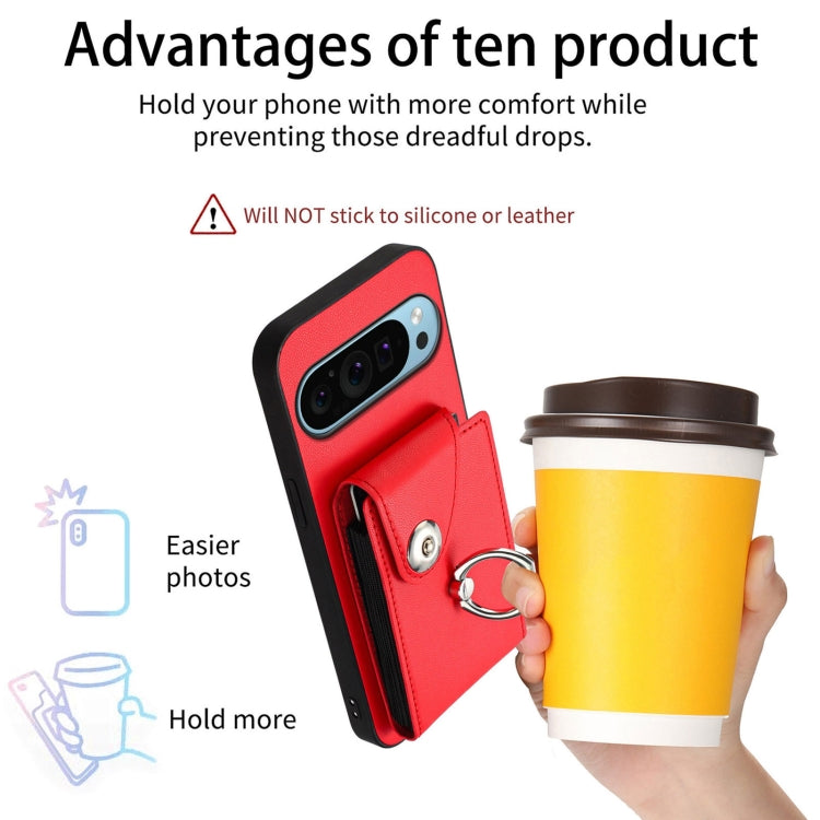 For Google Pixel 9 Pro XL Organ Card Bag Ring Holder Phone Case(Red) - Google Cases by buy2fix | Online Shopping UK | buy2fix