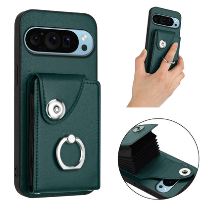 For Google Pixel 9 / 9 Pro Organ Card Bag Ring Holder Phone Case(Green) - Google Cases by buy2fix | Online Shopping UK | buy2fix