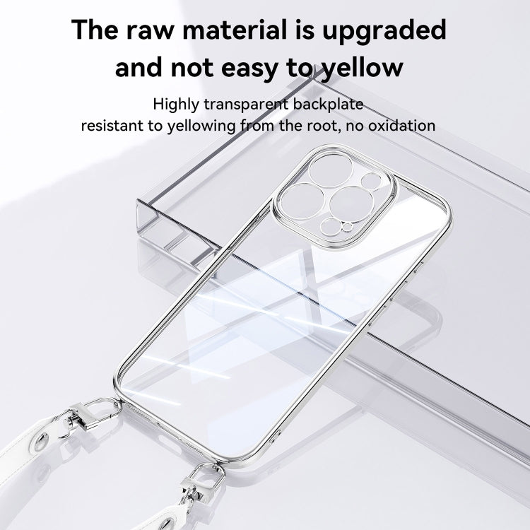 For iPhone 16 Pro SULADA  Electroplated Clear TPU Soft Frame Phone Case with Wrist Strap(Silver) - iPhone 16 Pro Cases by SULADA | Online Shopping UK | buy2fix