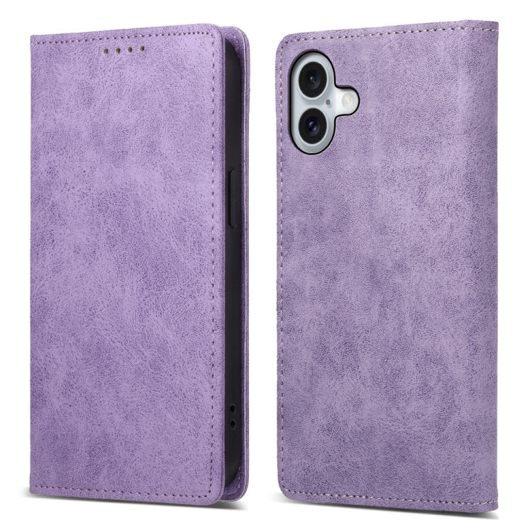 For iPhone 16 Plus Business Solid Color Magnetic RFID Leather Phone Case(Purple) - iPhone 16 Plus Cases by buy2fix | Online Shopping UK | buy2fix