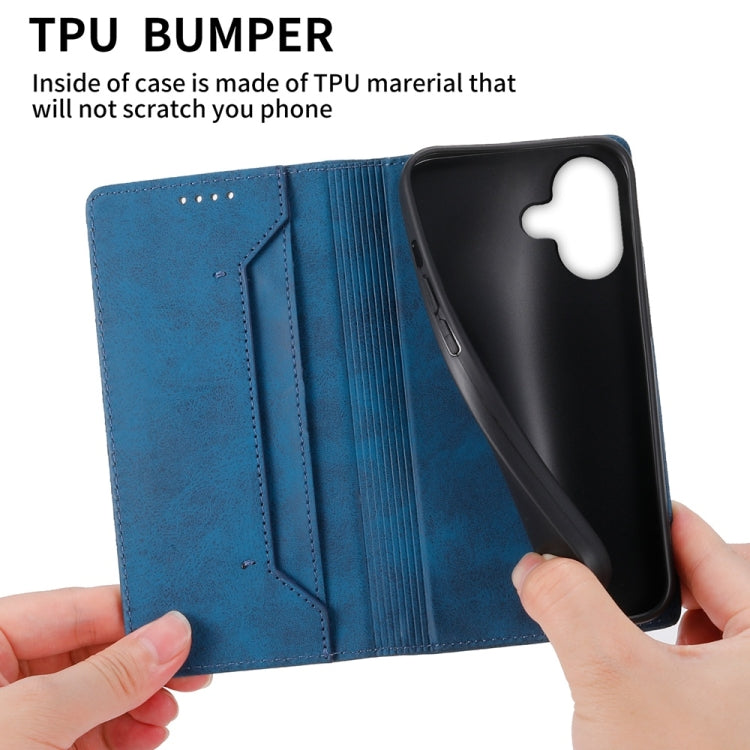 For iPhone 16 Business Solid Color Magnetic RFID Leather Phone Case(Blue) - iPhone 16 Cases by buy2fix | Online Shopping UK | buy2fix