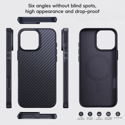 For iPhone 16 Carbon Fiber Kevlar MagSafe Magnetic Phone Case(Black) - iPhone 16 Cases by buy2fix | Online Shopping UK | buy2fix