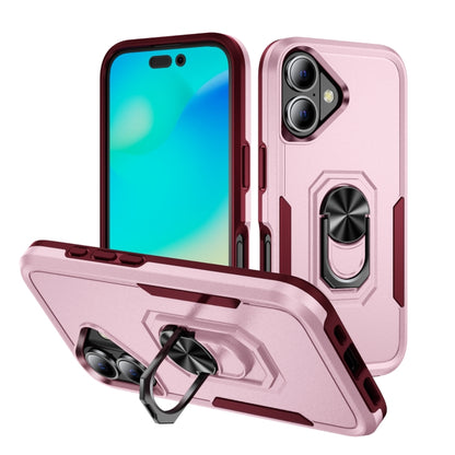 For iPhone 16 Plus Pioneer Armor Heavy Duty PC + TPU Phone Case with Holder(Pink+Rose Red) - iPhone 16 Plus Cases by buy2fix | Online Shopping UK | buy2fix