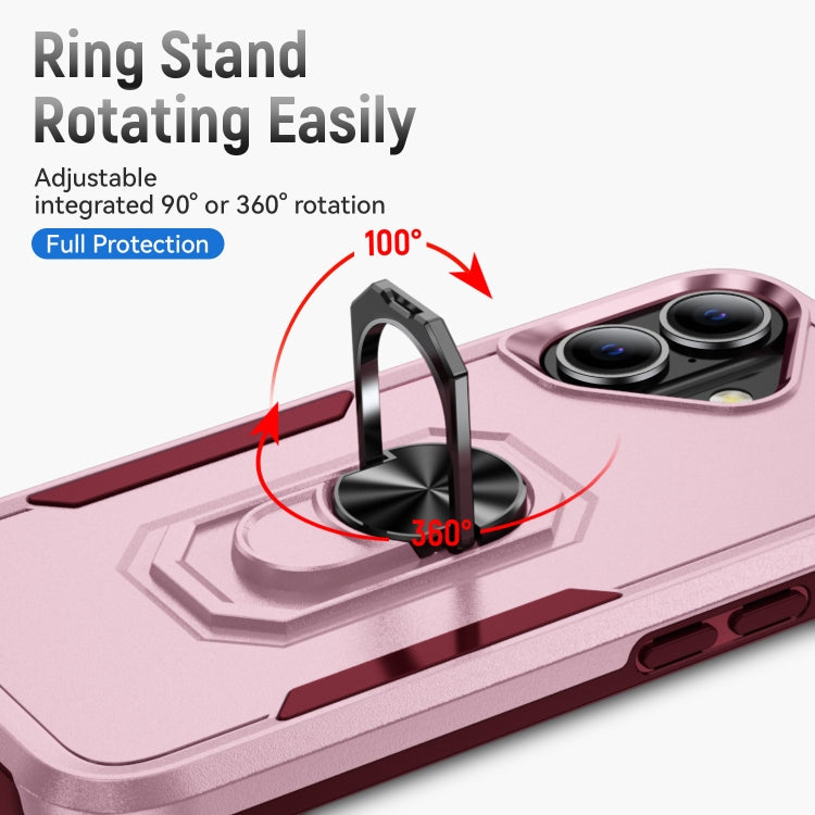 For iPhone 16 Plus Pioneer Armor Heavy Duty PC + TPU Phone Case with Holder(Pink+Rose Red) - iPhone 16 Plus Cases by buy2fix | Online Shopping UK | buy2fix