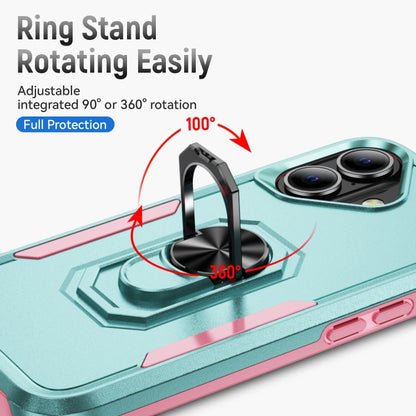 For iPhone 16 Plus Pioneer Armor Heavy Duty PC + TPU Phone Case with Holder(Green+Pink) - iPhone 16 Plus Cases by buy2fix | Online Shopping UK | buy2fix