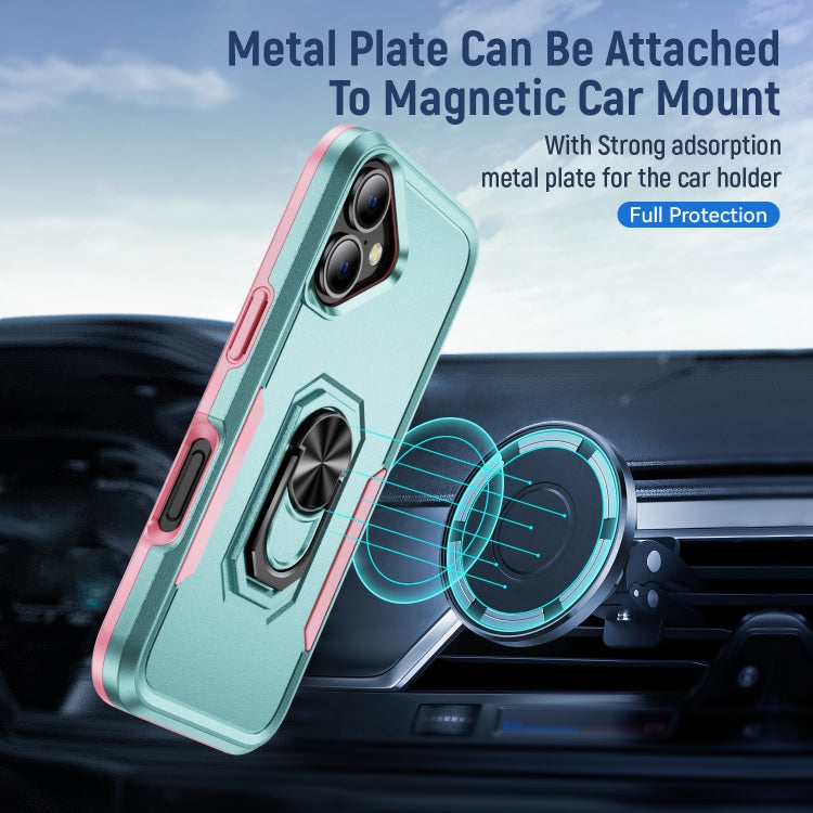 For iPhone 16 Pioneer Armor Heavy Duty PC + TPU Phone Case with Holder(Green+Pink) - iPhone 16 Cases by buy2fix | Online Shopping UK | buy2fix