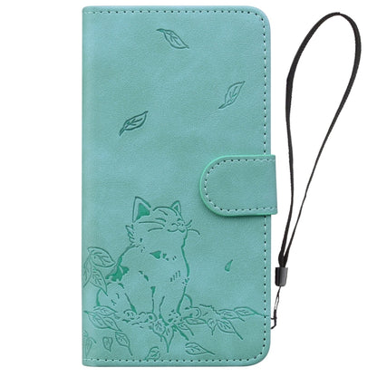 For Google Pixel 9 / 9 Pro Cute Cat Embossed Leather Phone Case(Green) - Google Cases by buy2fix | Online Shopping UK | buy2fix