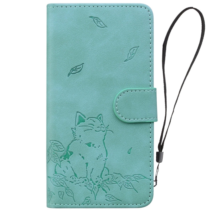 For Google Pixel 9 Pro XL Cute Cat Embossed Leather Phone Case(Green) - Google Cases by buy2fix | Online Shopping UK | buy2fix