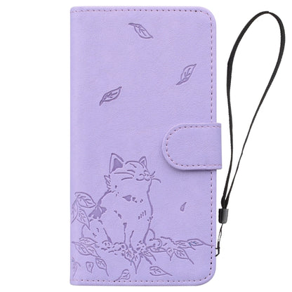 For Google Pixel 9 Pro XL Cute Cat Embossed Leather Phone Case(Purple) - Google Cases by buy2fix | Online Shopping UK | buy2fix